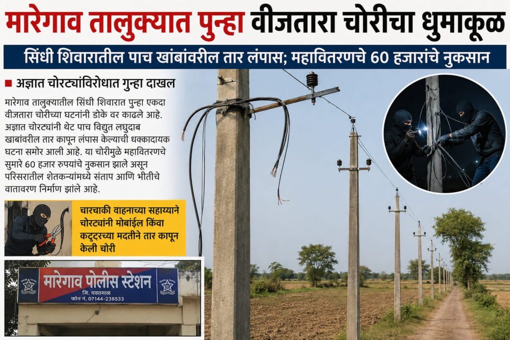 मारेगाव तालुक्यात पुन्हा वीजतारा चोरीचा धुमाकूळ